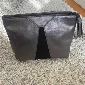 Stella & Dot Metallic Gray Clutch with Black Accent